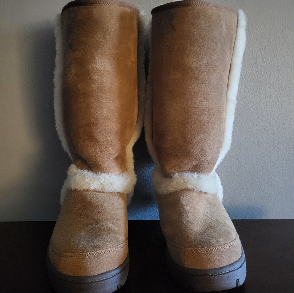 UGG Sunbrust Tall Tan Suede Fur-Lined Boots Org. $275